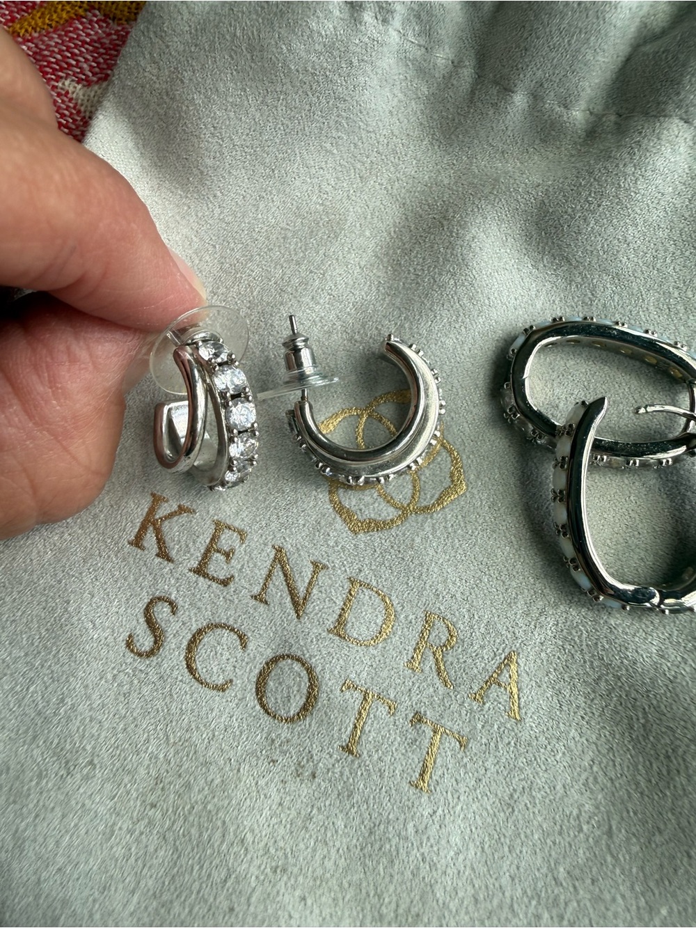 Kendra Scott Silver Crystal Huggie Hoop Earrings (2 pair) - Picture 6 of 6